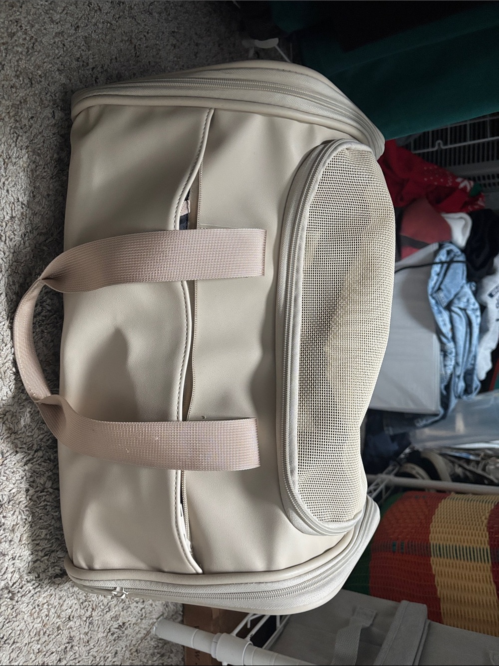 Cream Travel Pet Carrier Tote with Mesh Vent